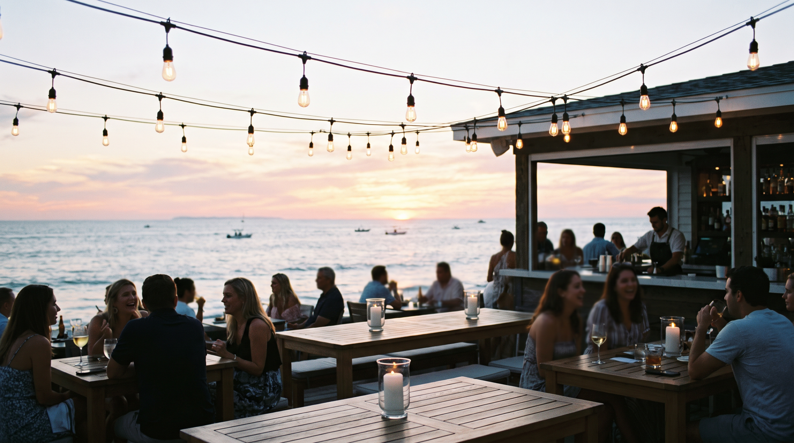 Seaside patio at sunset